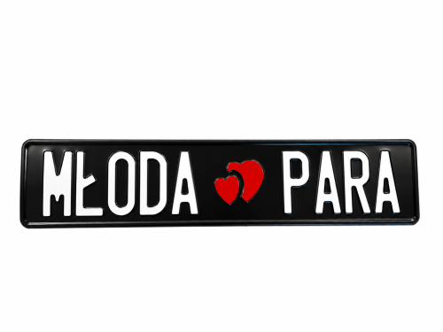 Czarna metalowa tabliczka MŁODA PARA.png
