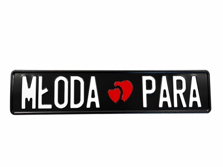 Czarna metalowa tabliczka MŁODA PARA.png